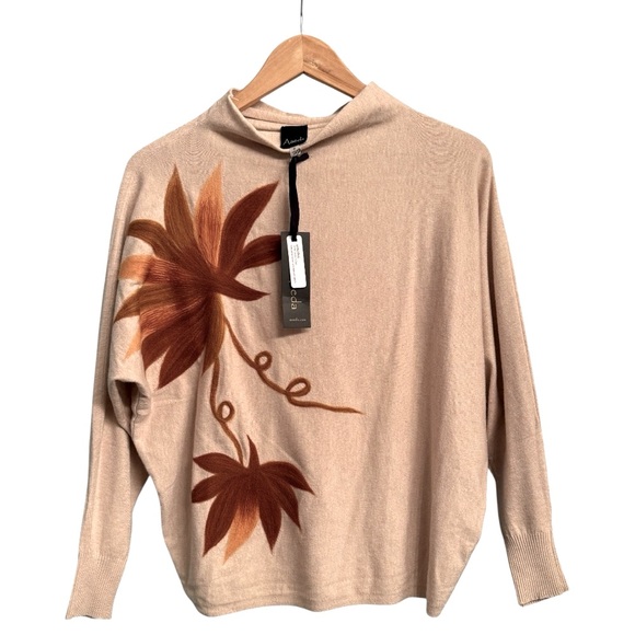 Aaeda Embroidered Agave Mock Neck Dolman Sleeve Sweater Size S - Picture 1 of 8